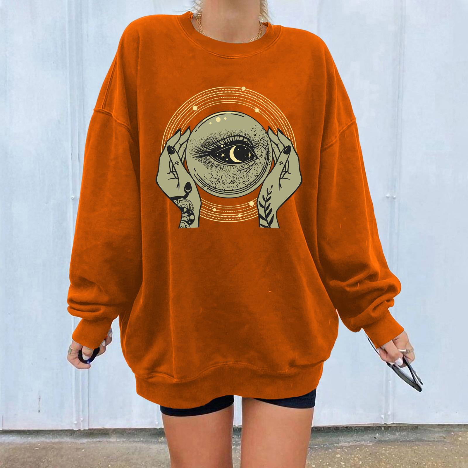 dongdumaoyi 2024 New Fashion Trend Shoulder Hoodie Large Round Neck Korean Edition Women's Eye Print F0911#26