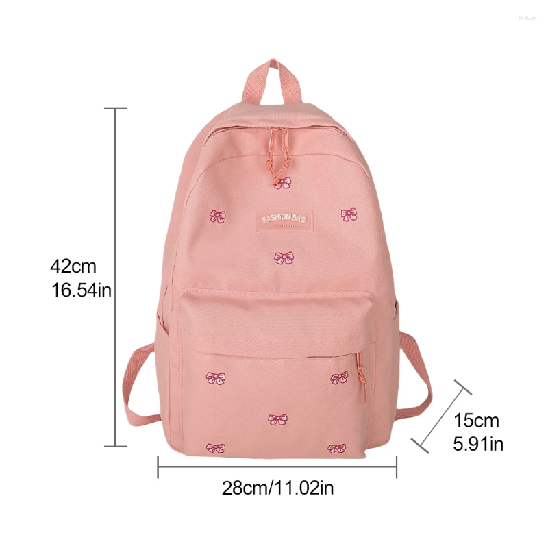 2025 NEW School Bags For Girls Canva Bow Embroidered Aesthetic Backpack Large Capacity Student Daily Bookbag Lightweight College Knapsack zhanyishengl