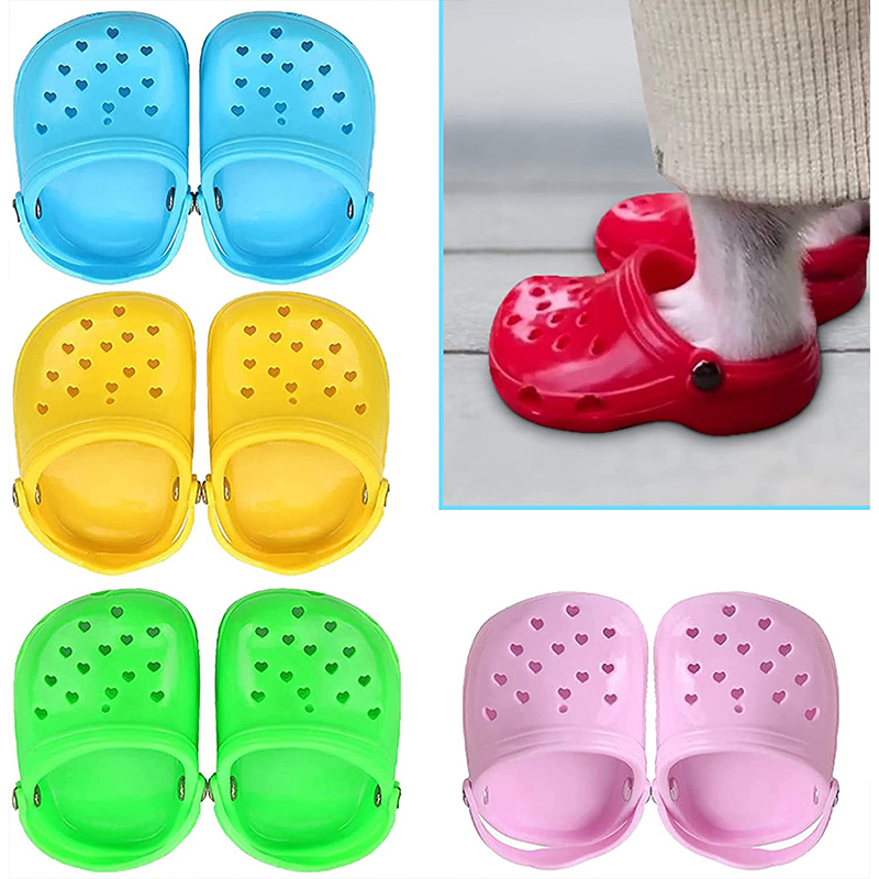 2pcs Pet Dog Shoes For Summer Sandals Mesh Puppy Breathable Comfortable Hole Shoes With Anti-slip Sole Waterproof Candy Colors
