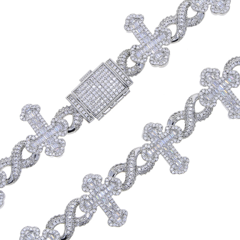 Hip Hop 8 Shape Cross Cuban Tennis Chain Bracelet TopBling Cubic Zircon Women Men Rap Jewelry