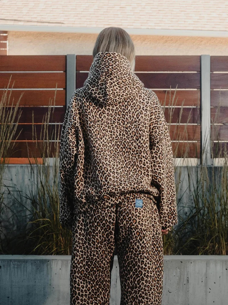 American retro leopard print hooded sweatshirt womens autumn long sleeved top hooded sweatshirt streetwear hip-hop zipper Y2K sportswear style 240910