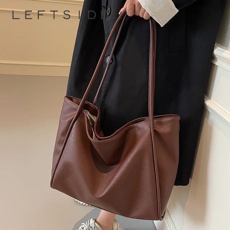 3 LEFTSIDE Fashion PU Leather Big Tote for Women 2024 Winter Y2K Tend Female Simple Shoulder Bag Handbags and Purses 240906 4