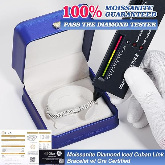 6mm White Gold Sterg Sier VVS Moissanite Dia Cuban k Chain Bracelet Iced Out Mossanite Jewelry For Men Women