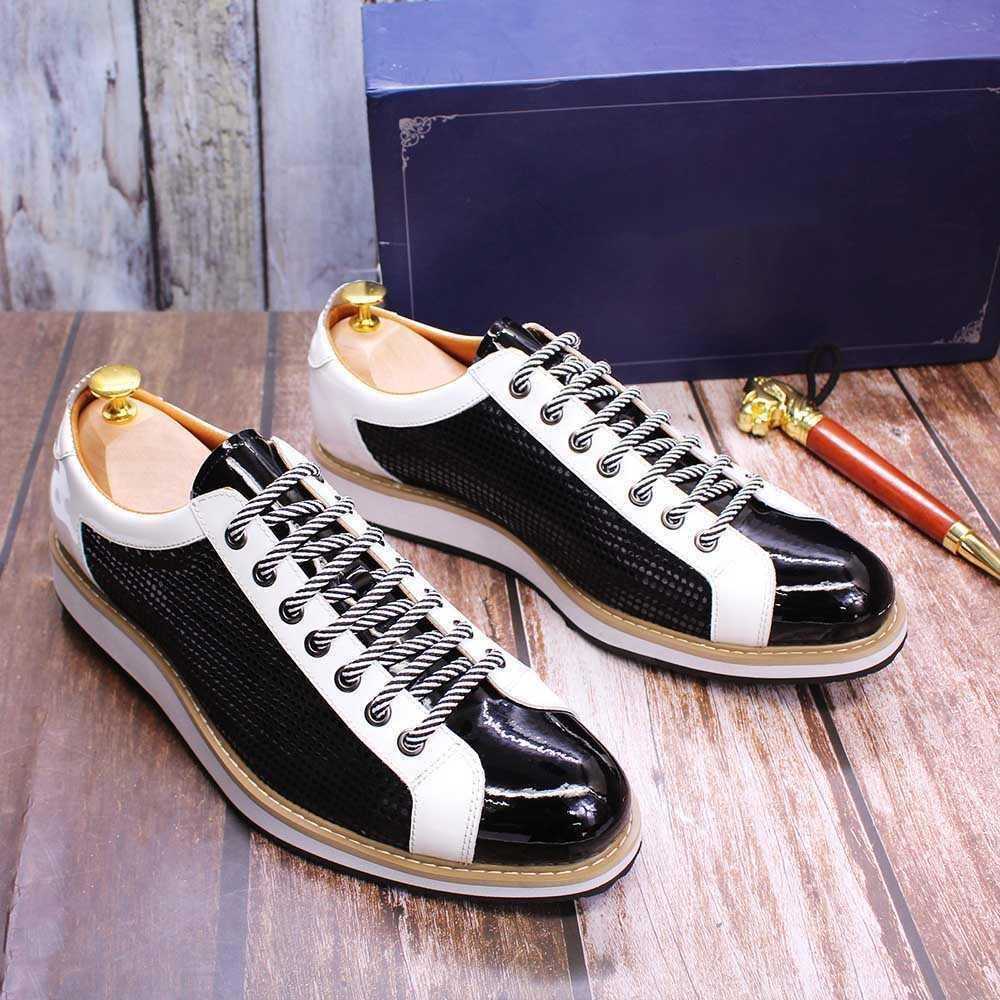 CMM Leather Shoes Mens Shoes Fashionable Party Leather Black and White Color Matching Casual Leather Shoes Pointed Handmade