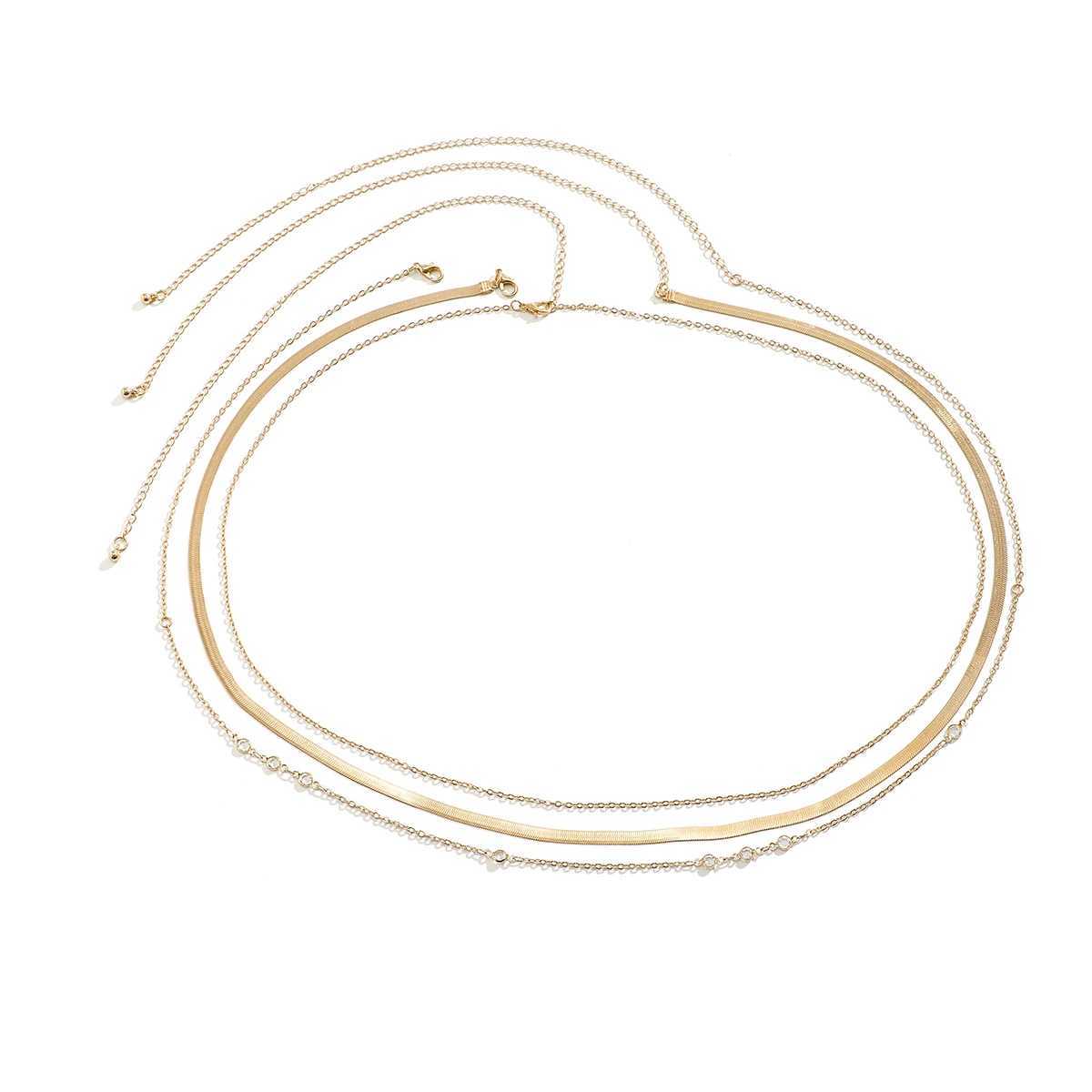 3Pcs Sexy Gold Color Flat Snake Chain Bellly Waist Chain for Women Boho Rhinestone Belt Body Jewelry Summer Bikini AccessoriesX2409