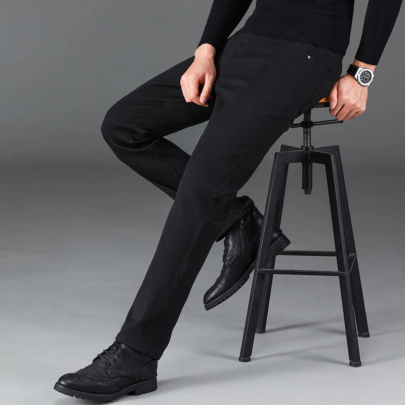 Casual Mens Classic Style Stretch Y2k Jeans Fashion Male Pure Black Business Denim Pants Elastic Cotton Regular Trousers 240911