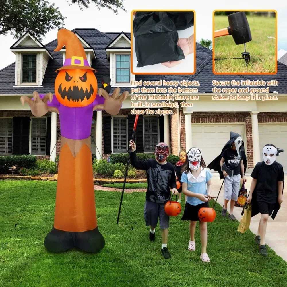 Halloween inflatable scarecrow pumpkin head decoration Halloween blow molding used for indoor and outdoor party garden lawn decoration 240907