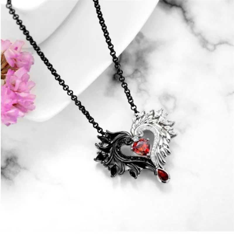Jewelry for Women Gothic Lovers Chains 2024 New Stainless Steel Love Black and White Wings Necklace Red Diamond Heart PendantX240910