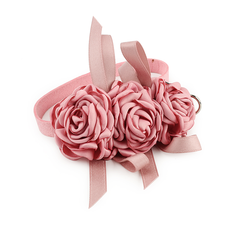 PET Dog Collar Pet Necklace Roses Flower Design for Small Dogs Kitten Adjustable Handmade Girl Clothes Costume Outfits Accessory