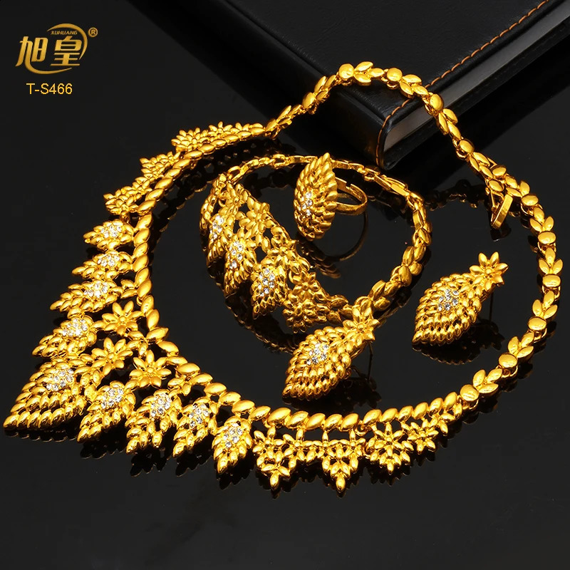 Dubai 24K Gold Plated Boutique Jewelry Set Fashion Gold 4pcs Set/Necklace/Earrings/Rings/Bracelets Wedding Wholesale 240910