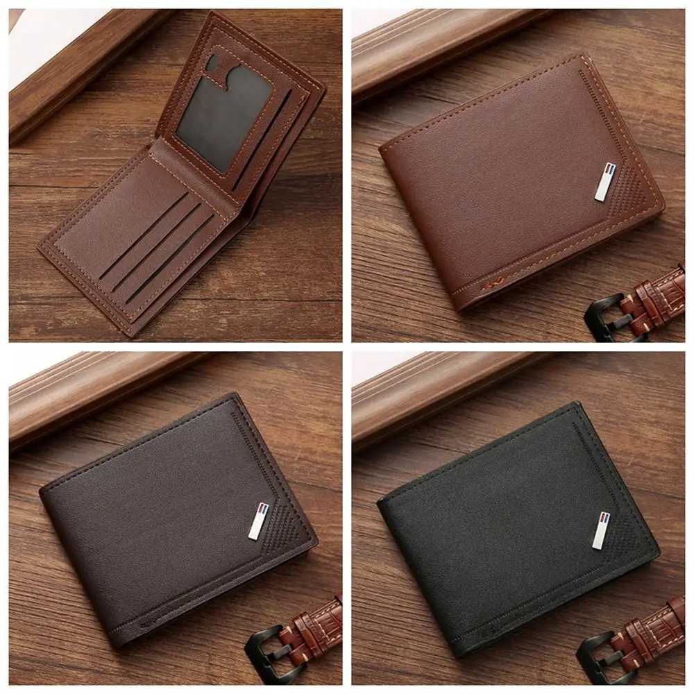 Multi position mens short wallet PU leather thin mens coin pocket Korean style multifunctional mens leather wallet shopping Z250411