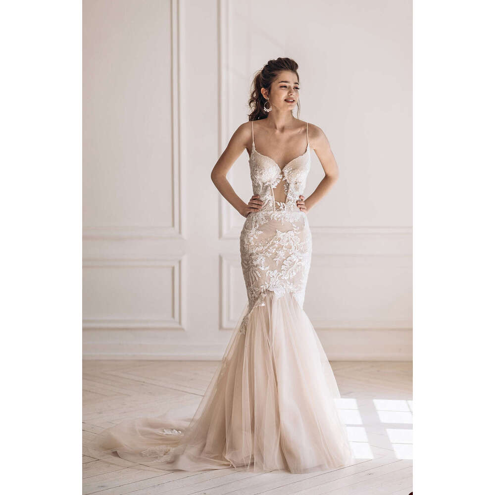 Dresses Ful Mermaid Spaghetti Strap Appliques Lace Backless Or Length Princess Bride Wedding Dress Custom Made