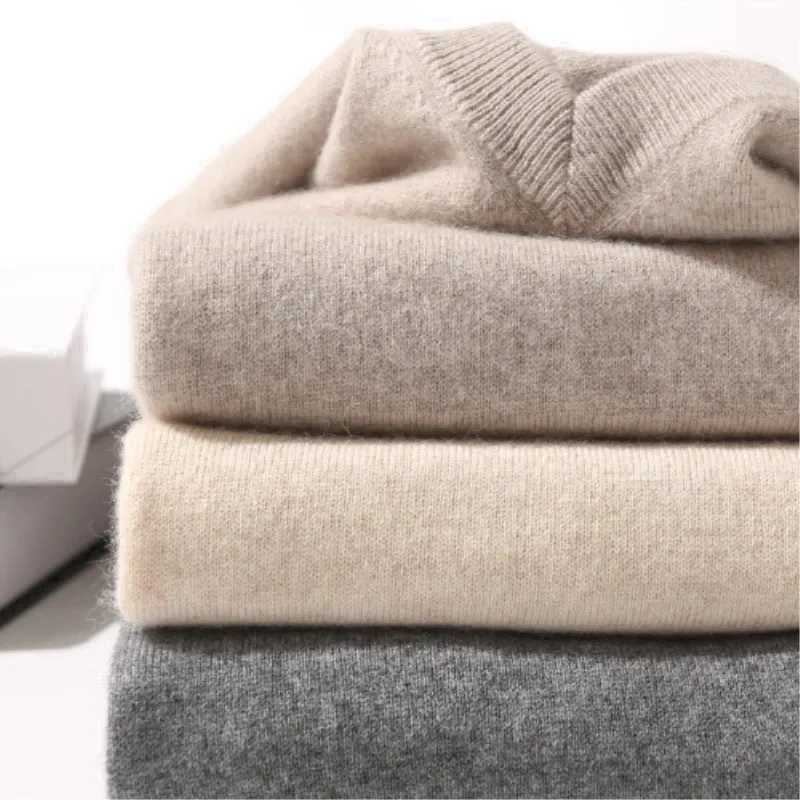 Cashmere Sweater Knitted Mens Clothing Pullover V-Neck Loose Jumpers Woollen Warm Autumn Korean Style Casual Male CoatX240911
