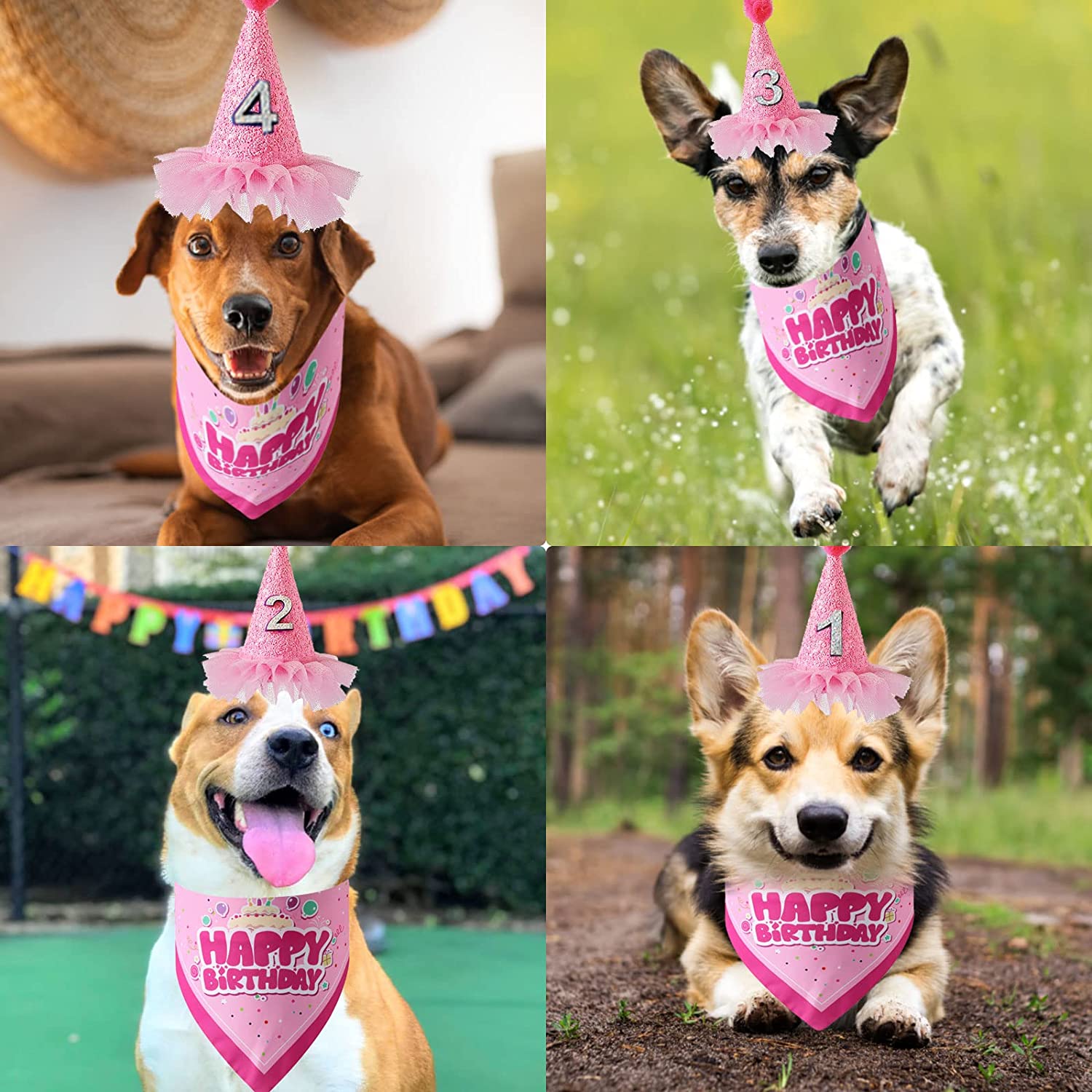 Dog Boy and Girl Birthday Bandana with Hats Reusable Foldable Pet Scarf with Number for Small Medium Dogs Pet Accessories