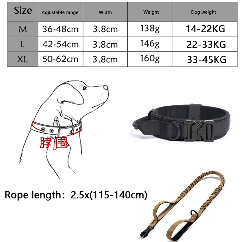 Tactical Dogs Collar Traction Rope Adjustable Military Pets Collars German Shepherd Training Medium Large Dog Pet Accessories