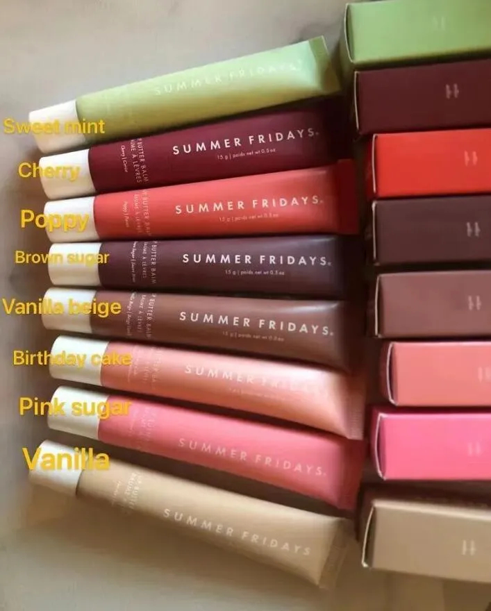 Makeup Summer Fridays Lip Balm Liquid Lipstick moisturizes Smooth Makeup Lips Glaze LipGloss Oil Jelly pink sugar vanilla beige 15g 0.5oz Top quality Cosmetics