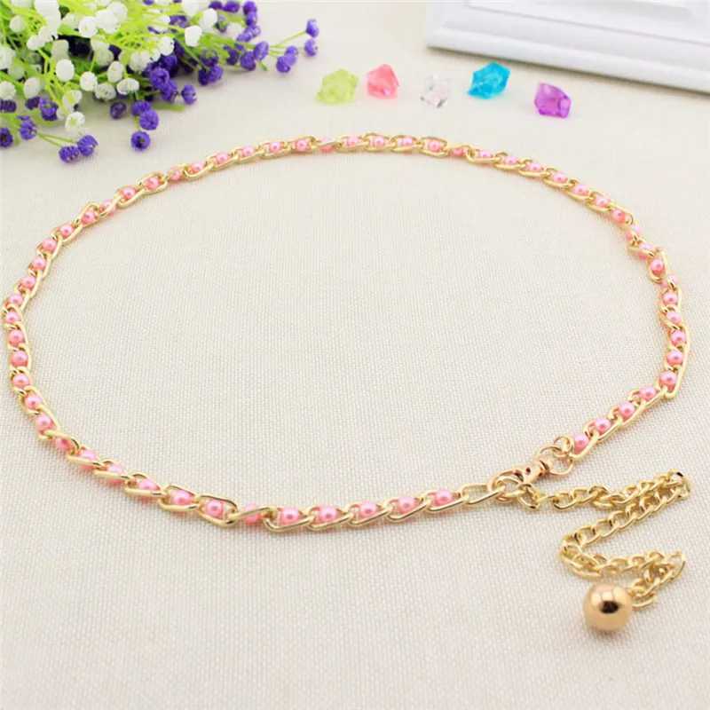 Womens imitation pearl waist chain Fem olive thin belt womens waist belt dress accessories X250410