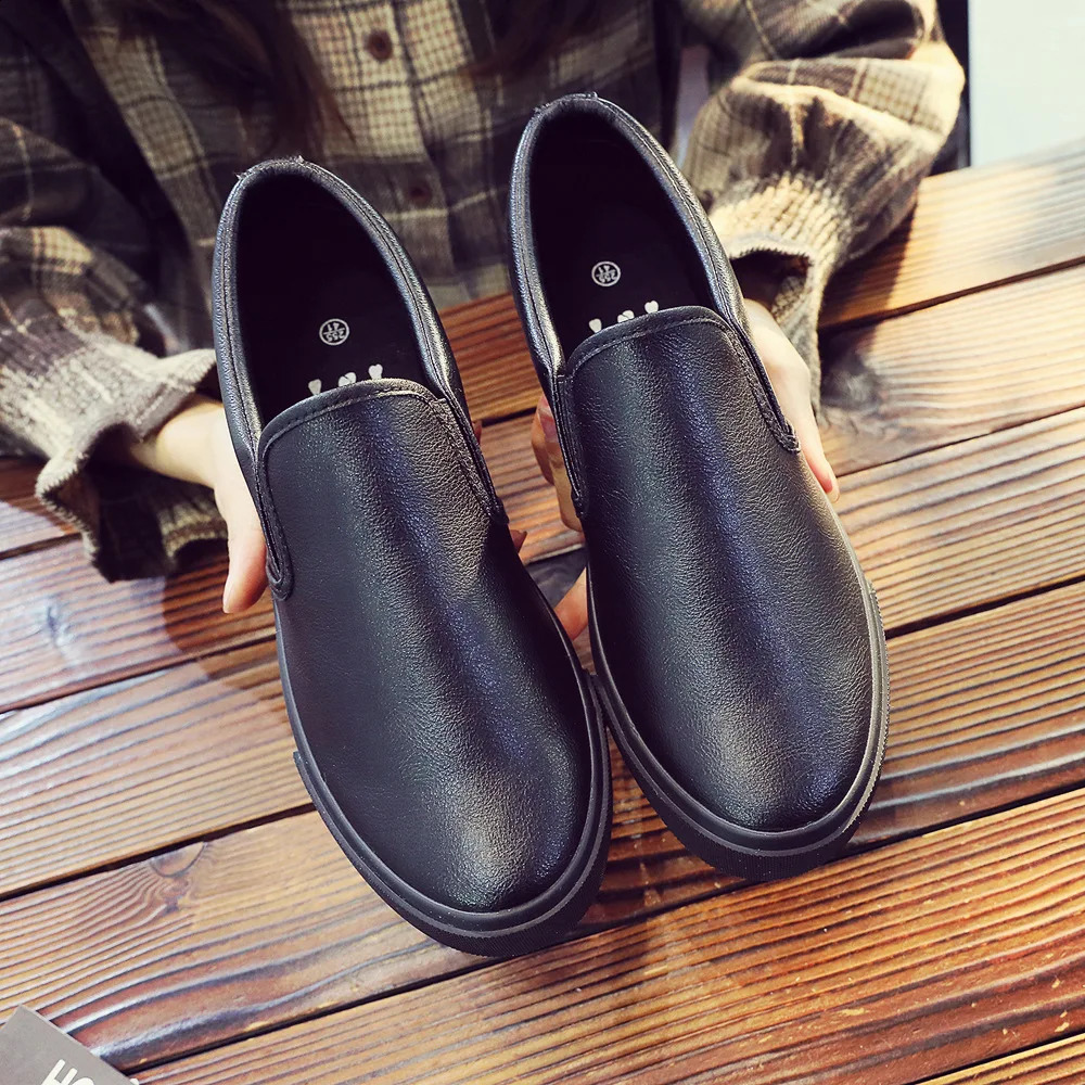 Black Microfiber Waterproof Mens Womens Casual Shoes Flat Bottome Soft Sole Loafers Wear-resistant Non Slip Sneakers Men Shoes 240904