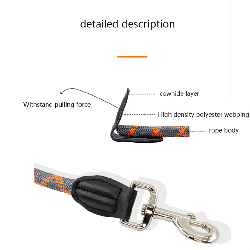 Reflective Nylon Dog Leash,1.5m/2m/3m/5m Long Round Dog Leash with Thick Handle & Swivel Hook To Prevent Entanglement Pet Leash