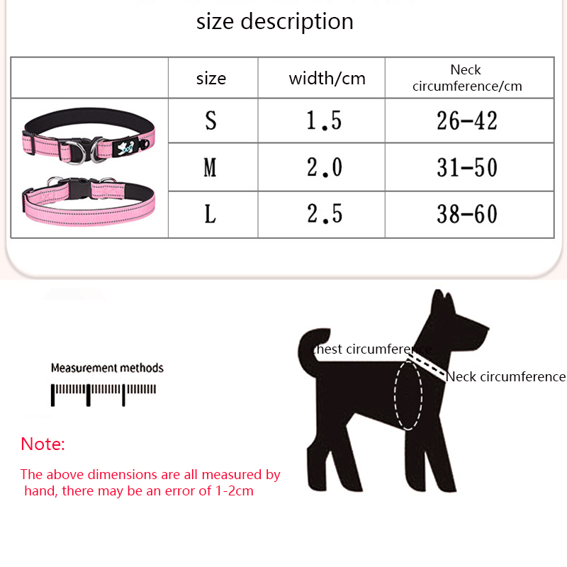 Reflective Pet Collar Double D Ring Nylon Adjustable Dog Collar To Prevent Bursts Suitable for Medium & Large Dogs Accessories