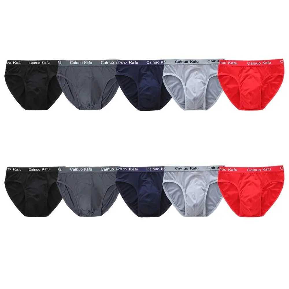 10 Pieces/lot Mesh Silk Male Underwear Penis Sexy Gay Breathabel Briefs Bamboo Fiber Bodysuit Plus Size Boy Slip Solid UnderpantX240910