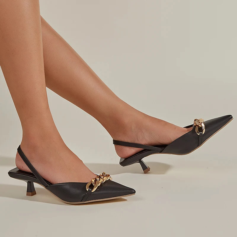 2023 Fashion Women 3Cm High Heels Chain Slippers Lady Elegant Sgback Mules Yellow Green Low Heel Slides Wedding Shoes