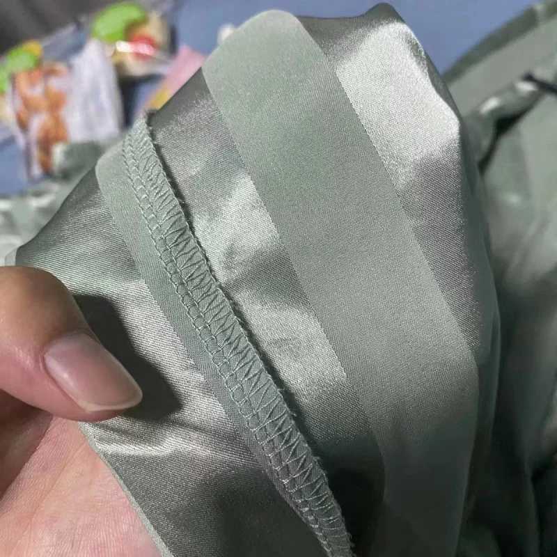 Spwear Ladies Spring and Summer Ice Silk Girls Homewear Long-Sved Trousers Silation Silk Green Striped Pajamas SetXJ250220