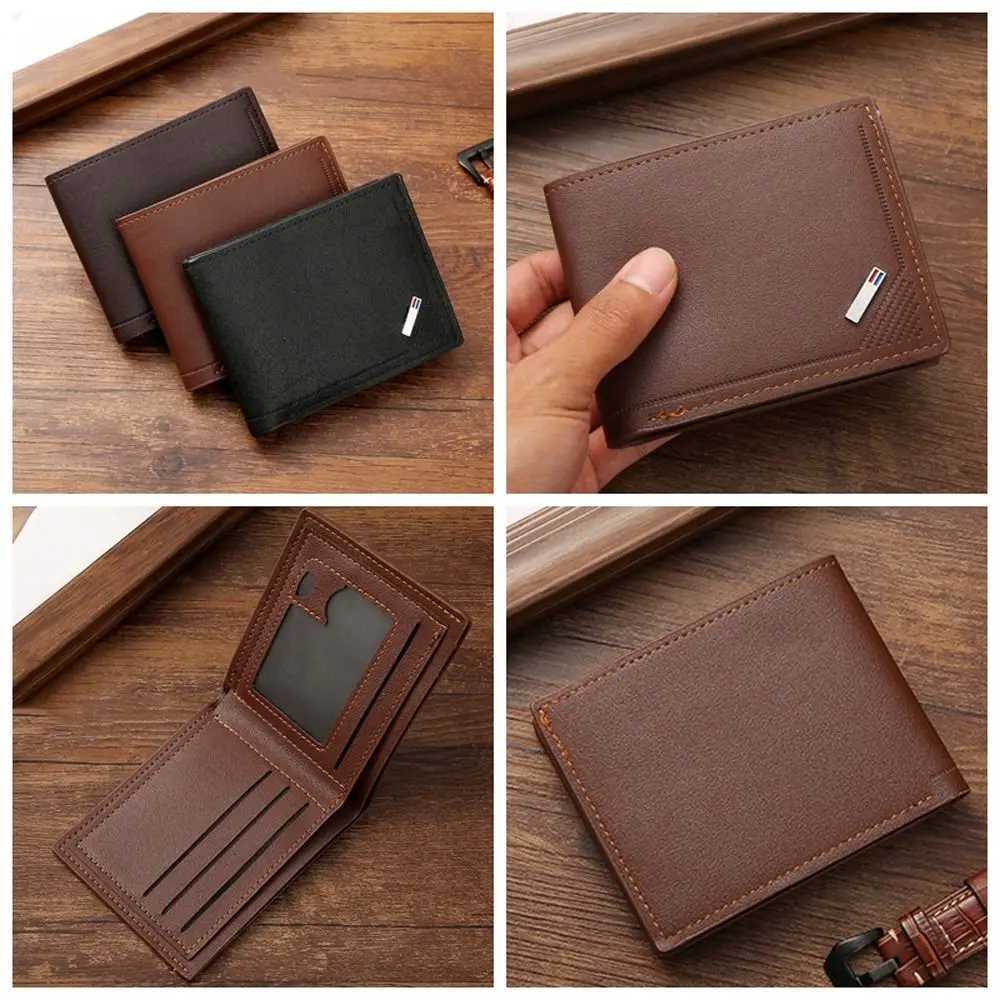 Multi position mens short wallet PU leather thin mens coin pocket Korean style multifunctional mens leather wallet shopping Z250411