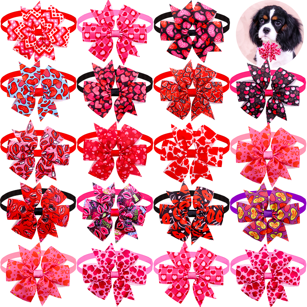 10PCS Dog Bowtie Valentine's Day Pet Supplies Dogs Accessories Small Dog Cat Bow Tie Collar Love Pink Gril Dogs Bowties Necktie