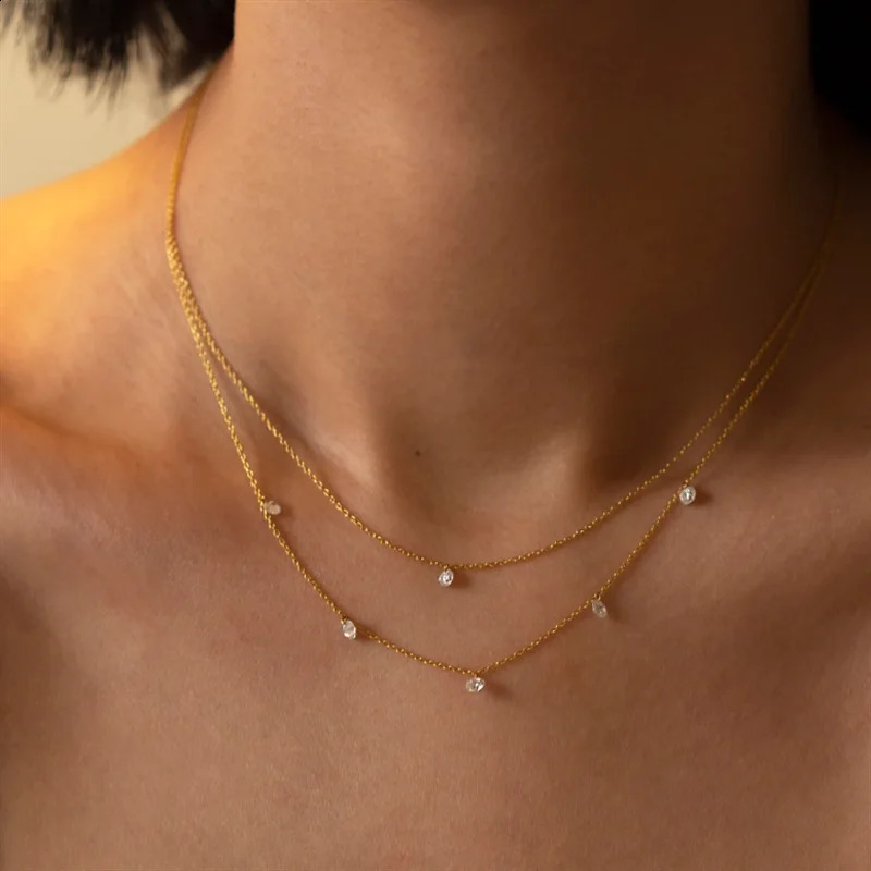 A genuine 14K gold-plated zircon necklace Dainty Gold Choker handmade pendant waterproof necklace Boho jewelry suitable for women 240909