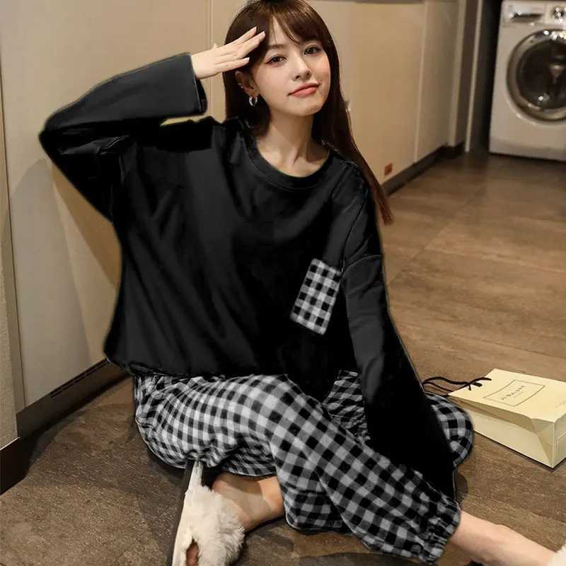 Womens 2-Piece Spring Autumn And Summer Pajamas Womens Long Sve New Korean Version Fashion Casual Ladies Loungewear SetXJ250220