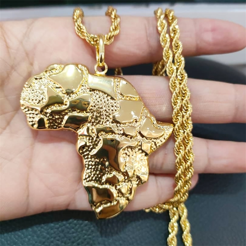 Gilded Africa map pendant with 60cm chain fashion style statement mermaid jewelry womens temperature chain 240910