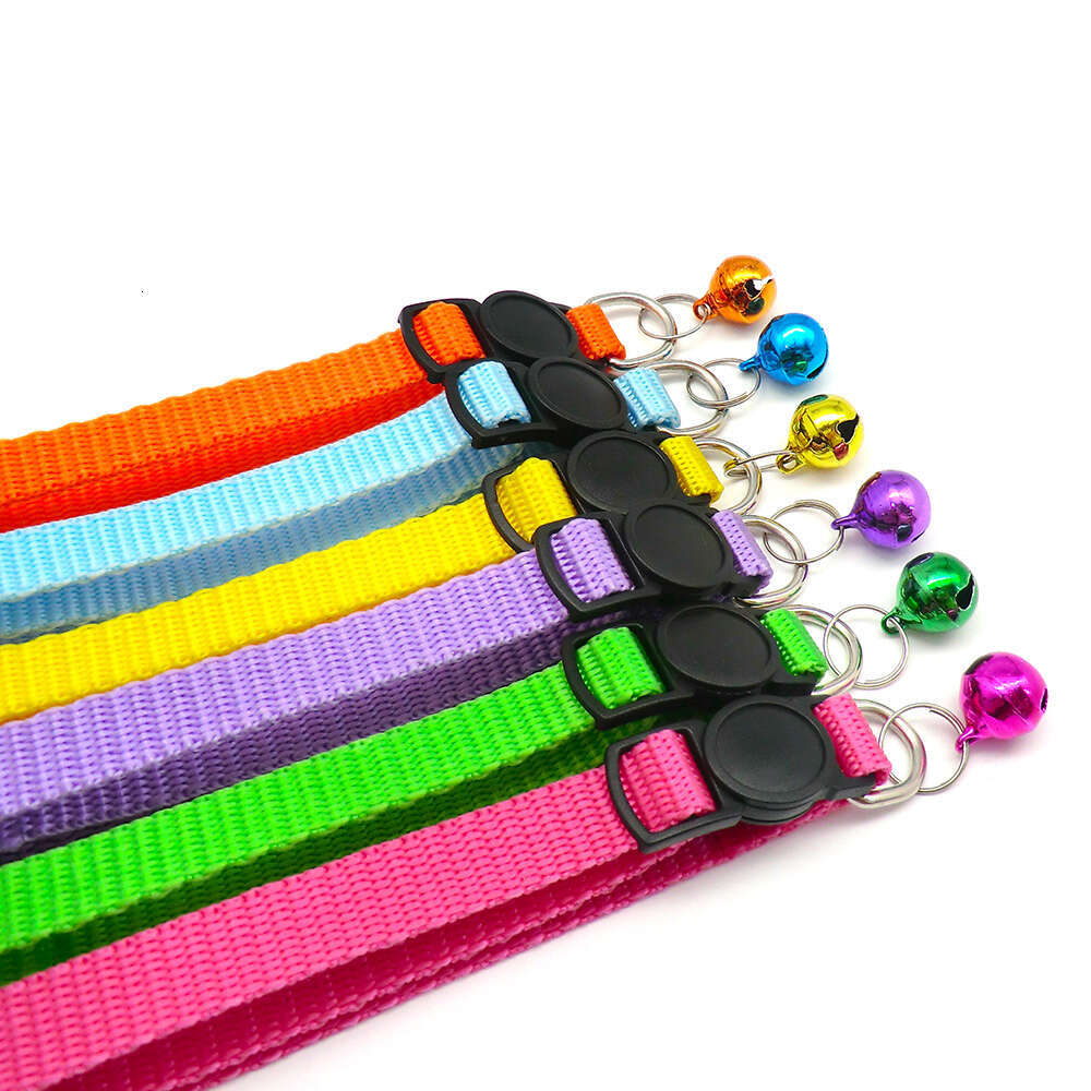 Wholesale 100Pcs Pet Cat Dog Collar With Bell Delicate Safety Casual Rabbit Solid Color Neck Strap Fashion Walking Outside