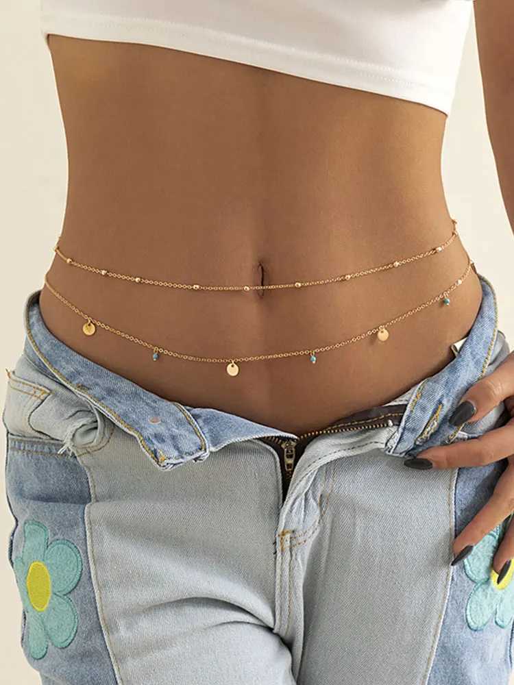 Summer Boho Multilayer Waist Beads Women Fashion Geometric Sequins Belly Chain Sexy Body Chain JewelryXJ250224