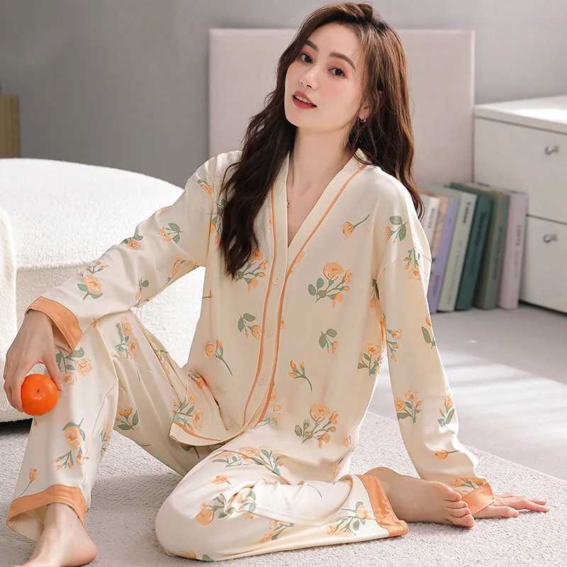 Homewear 2pcs/sets Long-sleeved Clothing Trousers Homewear Ladies Pajama Spring Autumn Clothes Autumn Winter Women Pajama SuitX2409