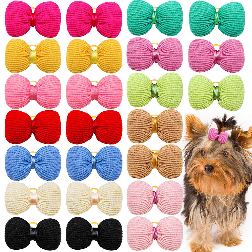 10PCS Small Dogs Bows Hair for Pets Solid Bowknot Boutique Dog Hair Bows Yorkshire Grooming Bows Puppies Accessories