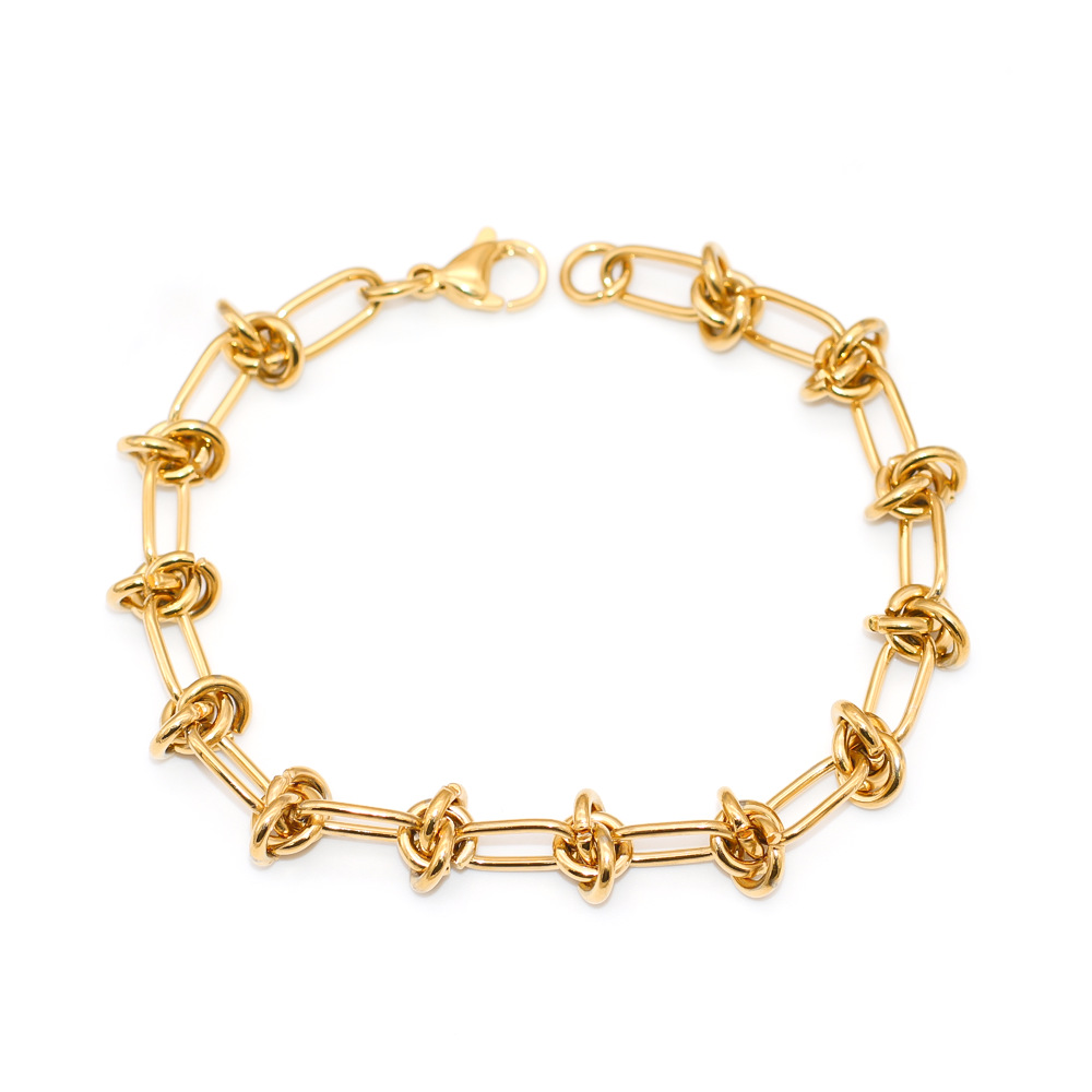 Vintage Punk Knotted Rope Chain Bracelet Stainless Steel 18k Gold Plated Jewelry