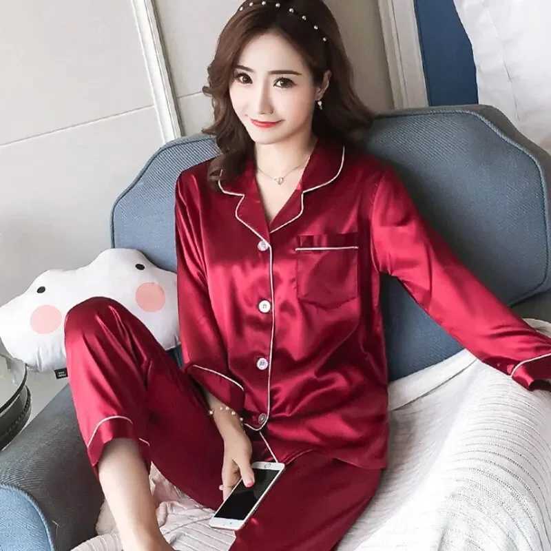 Sleeve Sexy 1 Pajamas Set Long Ladies Cardigan Simulation Silk Plus Size Girlfriends Homewear SetX2409