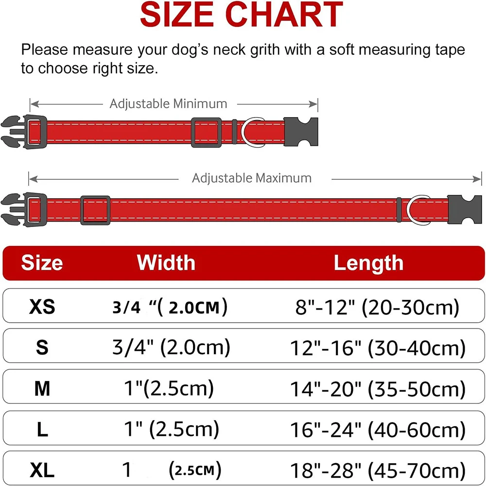 Reflective Dog Collar with Adjustable Safety Nylon Pet Collars with D Ring Strong & Durable for Large,Medium and Small Dogs Cats