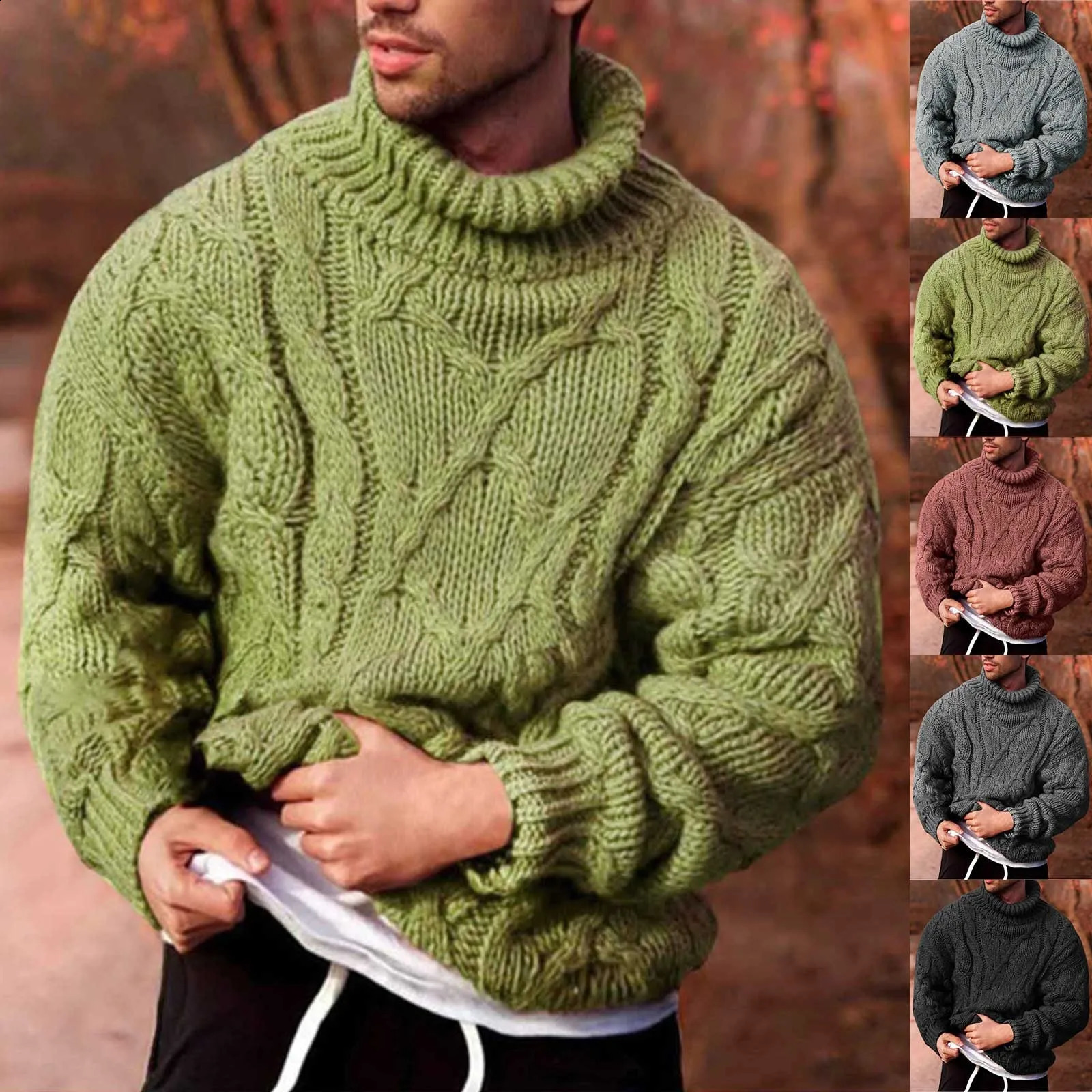 Mens autumn and winter simple ultra-thin sweater with solid color pattern ultra-thin long sleeved turtle neck sweater lining mens wool long jacket 240