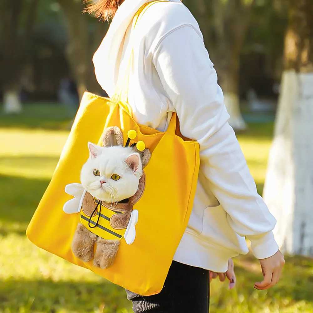 Pet Carrier Cat Bag Cute Dinosaur Rabbit Bee Shape Pet Shoulder Carrying Bag Small Pet Canvas Outing Handbag for Kitten PuppiesXJ240907 - view 4