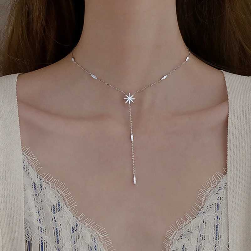 New 925 Sterling Silver Eight pointed star Pendent Necklace For Women Charm Choker Boho Fashion Wedding Party JewelryXJ250114