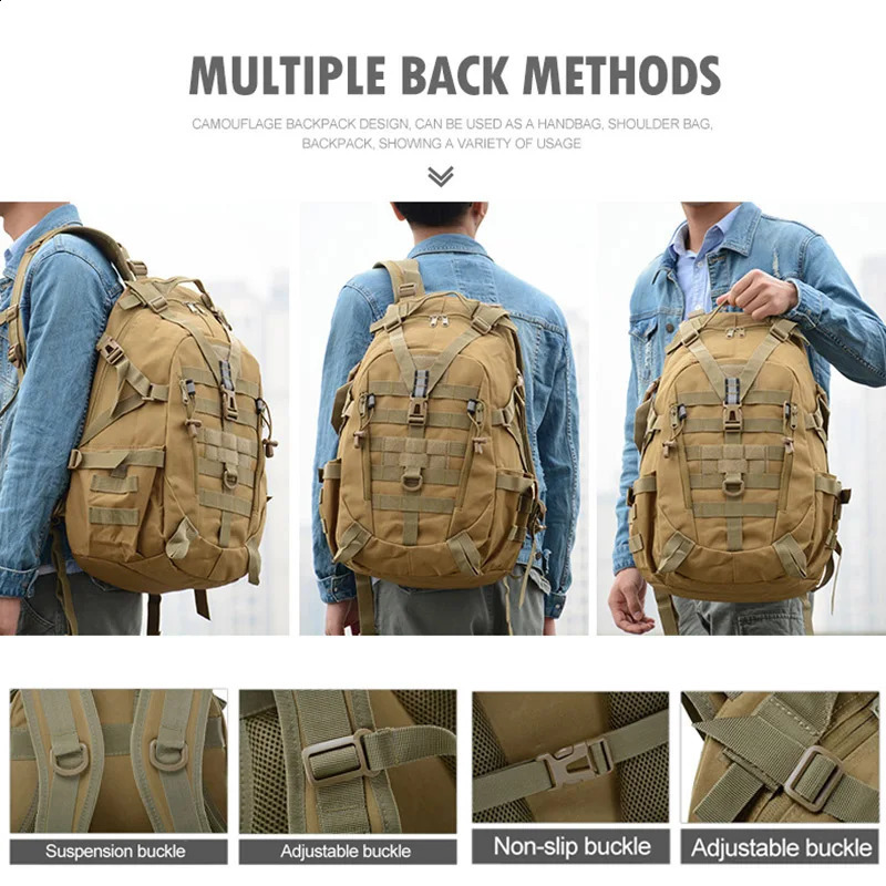 40L camping backpack mens travel bag tactical Molle climbing Rucksack hiking outdoor reflective shoulder fishing bag 241008