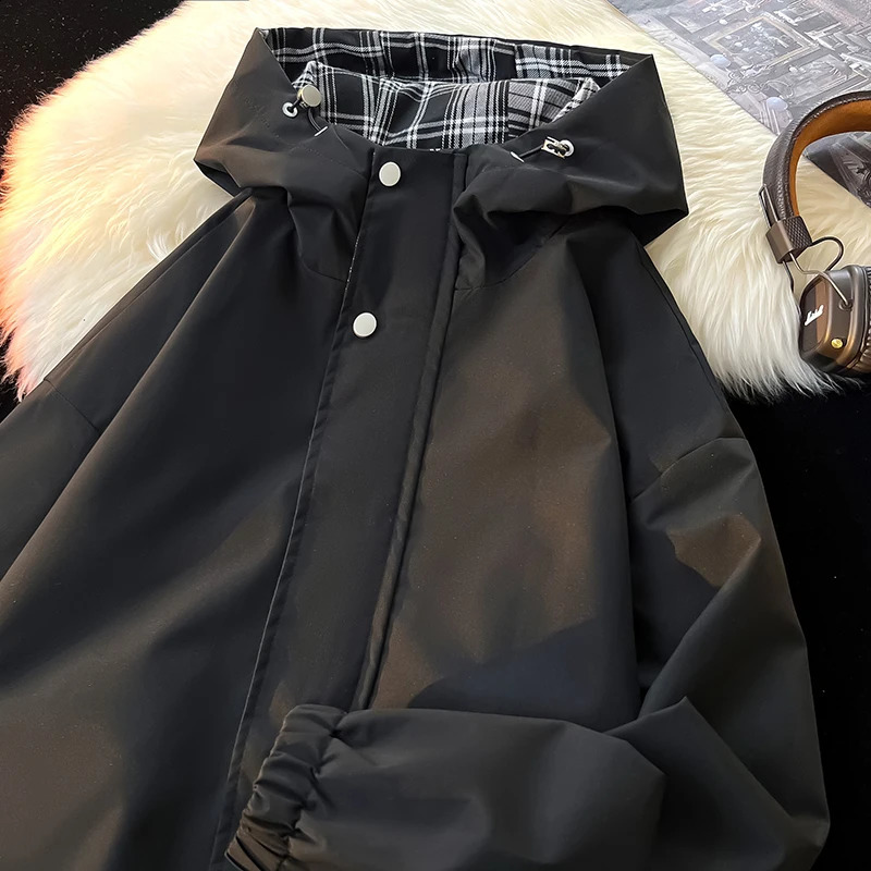 Mens jacket Korean streetwear reversible plain weave jacket university jacket casual plus size jacket autumn and winter unisex windproof 240906