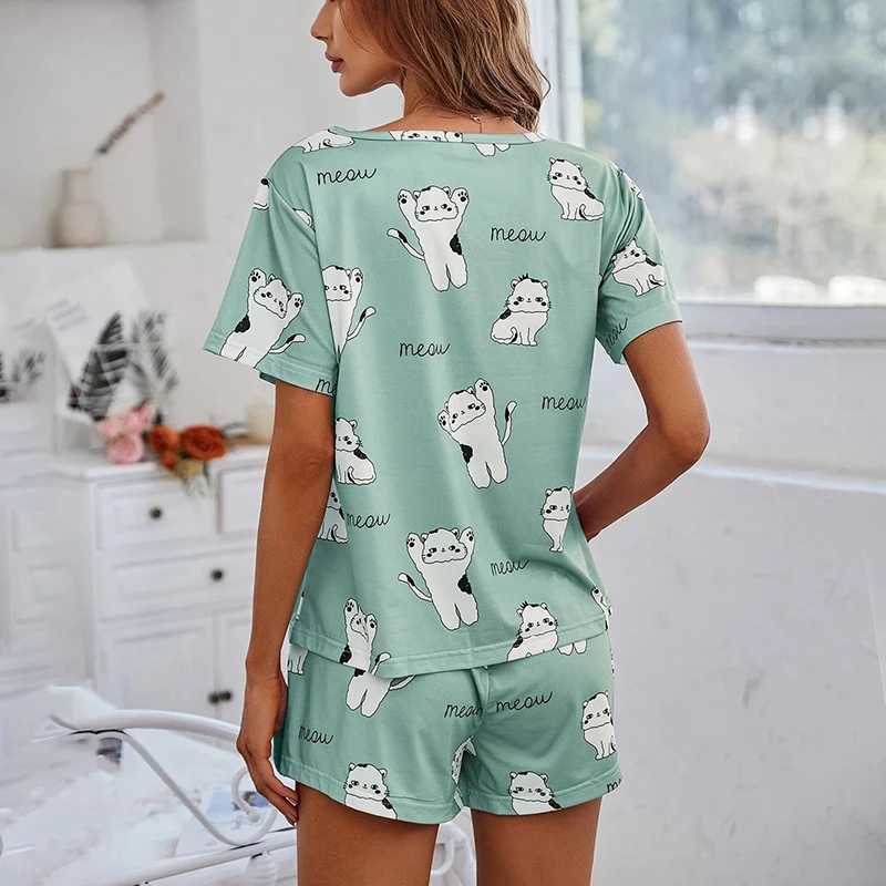 Women Pajamas Sets Short Sleeve Nightwear Top and Pants Sleepwear 2 Piece Pjs Loungewear Cartoon Print Pyjamas Set NightwearX2409