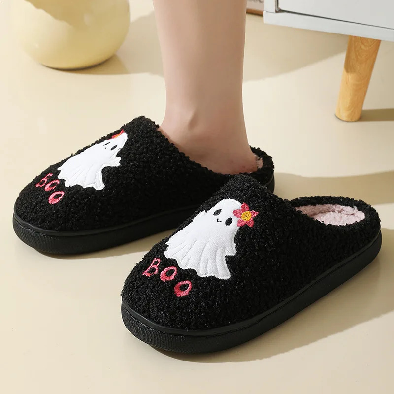 Halloween Style Home Fluffy Slippers Women Winter Soft Sole Plush House Slippers Woman Flat Heel Casual Warm Cotton Shoes 2024 240910