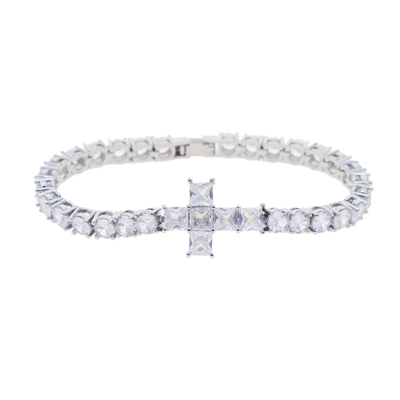 Hip Hop Cross Tennis Chain Bracelet TopBling Cubic Zircon Lover Couple Jewelry