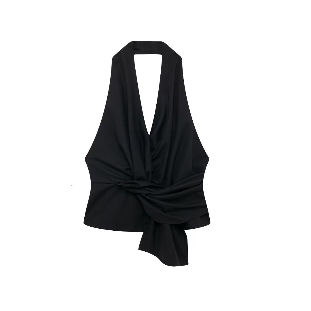 Zr Style Womens Collar Backless Hanging Neck Double Breasted Top+pants Fashionable Womens Suit