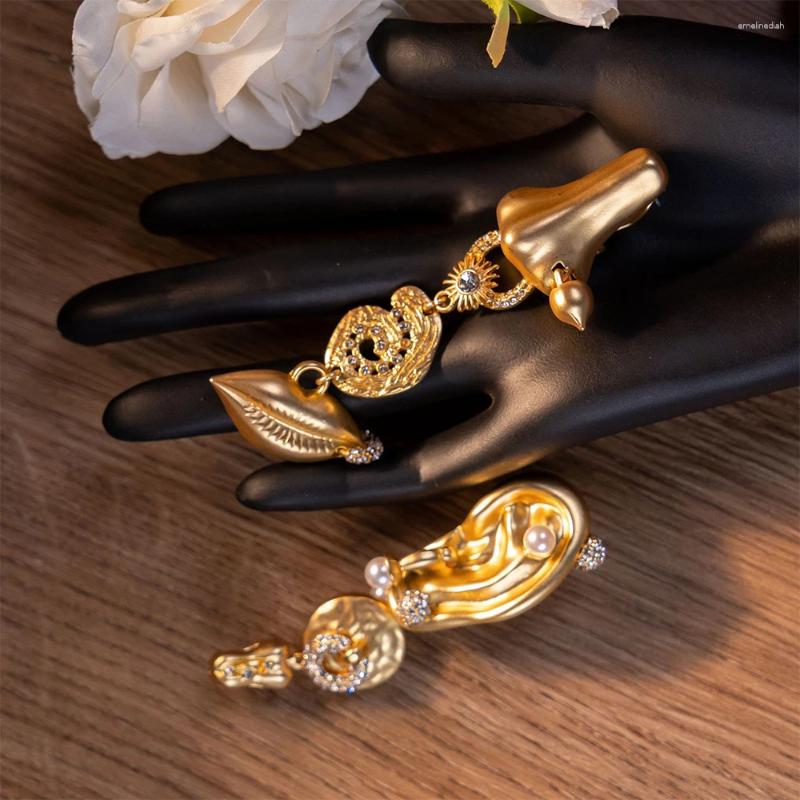 Stud Earrings: Gold Plated Copper Vintage Design Nose & Mouth Earrings for Women and Girls - Trendy Party Jewelry 4