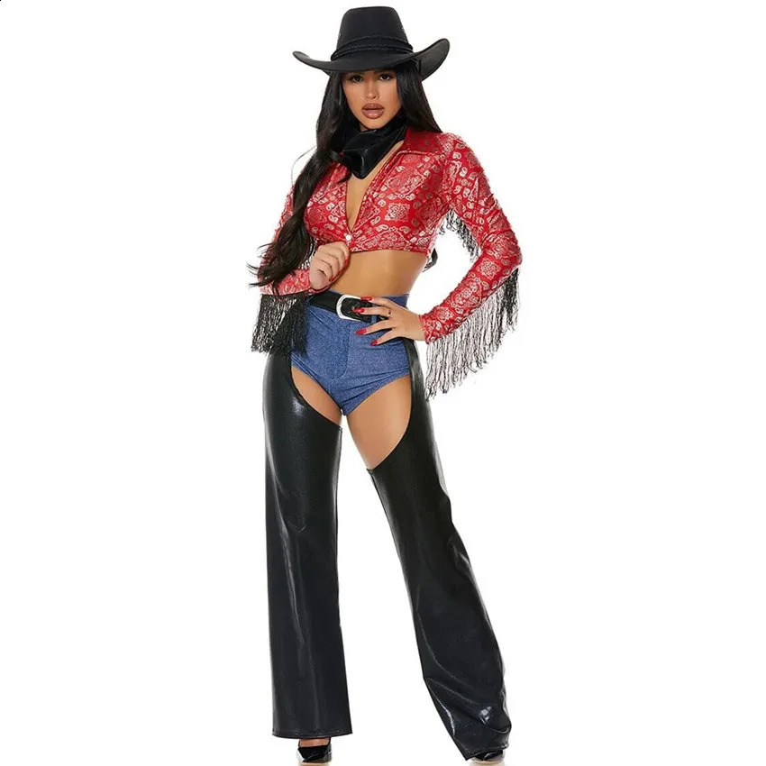 6PcsSet Halloween Party Cowboy Costume For Adult Women Gothic Sexy Cowgirl West Cowboy Cosplay Uniform Suit Carnival Costumes 240911